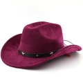 Detail of dark purple suede cowboy hat with black leather band and silver star studs - M (56-58cm) / Burgundy
