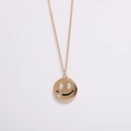 Golden smiley face pendant necklace with shimmering micro-pave crystals on thin chain - Tongue Out Emoji (Style F)
