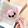 Pink 3D Angel cartoon silicone case for AirPods with matching finger ring lanyard - Pink Stitch + Hanging Ring / AirPods 1/2 Gen