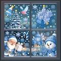 Blue Christmas window clings with cartoon Santa, snowman, reindeer and snowflakes - 4-Pack Set BQ535+537+541+543