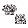 Completo retrò due pezzi stampa zebrata con top maniche a sbuffo e minigonna coordinata - S / Zebra Print