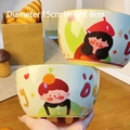 Lot de deux jolis bols en céramique avec illustrations de dessins animés pour enfants - Bol Ruyi de 6 pouces - Fille au chapeau rouge + Garçon en chemise verte (Lot de 2)
