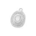Macro detail of oval silver pendant with embedded crystals and metallic ring holder - VD1761 Platinum Zirconia Hat Pendant