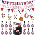 Baseball themed birthday party decoration kit with banners, swirls, and cake toppers - Birthday Banner Toppers and Swirls Decor Set