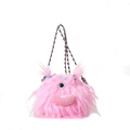 Pink furry monster crossbody bag with a cute one-eye design and houndstooth strap - Large / Pink