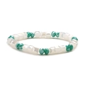 Sparkling 6mm crystal glass beaded bracelet with white cubes and teal faceted beads - 6mm / Green