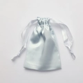 Light blue satin drawstring pouch with white ribbon closure for gift packaging - Mercerized Blue