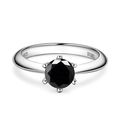 Classic six-prong S925 sterling silver ring with 1ct round-cut moissanite stone - Size 5 / Black