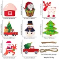 Christmas wooden hanging ornaments set with reindeer snowman truck and twine cords - Christmas Wood Banner