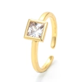 Fashionable gold open ring featuring a square clear zircon solitaire for women - Adjustable Open / Gold