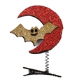 Pince à cheveux Halloween lune et chauve-souris à paillettes avec ressort rouge - Style G (Lune et Chauve-souris)