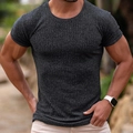 Men's slim fit short sleeve T-shirt in charcoal grey ribbed stretch fabric - Dark Gray