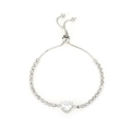 Detalle de pulsera ajustable de corazón plateado con circonitas brillantes - Corazón / Blanco Plateado Corazón