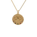 Gold evil eye necklace with colorful rhinestones on a round pendant and chain - Five-color Zirconia Evil Eye