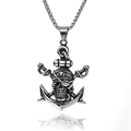 Silver pirate skull anchor pendant with dual swords from the Witcher 3 accessory collection - Pirate King Style