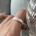 Adjustable 925 sterling silver ring with irregular hammered texture on model finger - JZ0944-Concave Texture