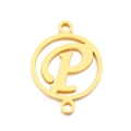 Golden stainless steel letter P pendant with double rings for jewelry making - Letter P(KLJ5131-Z)