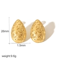 Textured 18k gold plated stainless steel teardrop earrings with floral relief, 26mm height - Relief Water Drop Gold Style (TE6930-G)