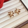 Detailed shot of red fireworks stud earrings with gold plating and white zircons - 4# Gold Red Firework Style (HE29310)