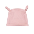 Pink ribbed baby beanie with cute knotted ears and folded brim for newborn infants - Pink