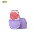 Purple facial ice roller detail showing frozen ice core with an embedded red rose flower - Heavy Oval - Purple