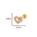 Golden heart cartilage stud earring with pink zircon and screw ball back 0.77cm - Hollow Pink Heart - Gold (4# Gold)