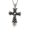 Silver gothic cross necklace with skull relief design and twisted rope chain for men - Silver Tone (Pendant Only)