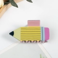 Pince à cheveux créative en forme de crayon jaune avec gomme rose et détails bleus - Carreaux Jaune