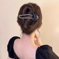 Barrette vintage française avec nœud en soie noire et cristaux brillants pour femmes - Pince Bec de Canard Noeud en Strass / 11.5CM / Noir