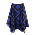 Gonna midi asimmetrica da donna con stampa a blocchi geometrici blu e marrone - XS