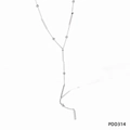 Silver Y-shaped stainless steel necklace featuring small beads and long bar pendant - Silver (PDD314)