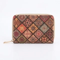 Vintage Kork-Geldbörse für Damen mit buntem Mandala-Muster und goldenem Reißverschluss - Gitter-Blumenmuster