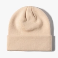 Classic knitted beanie hat in beige cream color with wide fold-up cuff for winter warmth - One Size / Beige