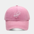 Washed pink cotton baseball cap with white Mama embroidery and heart detail - Heart Mama Pink