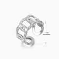 Adjustable silver irregular hollow chain ring with hammered finish in stainless steel - Steel Ring 165