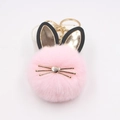 Portachiavi gatto in peluche rosa con orecchie dorate e pompon per borse e auto - Rosa Chiaro