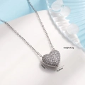 Silver finish heart crown pendant necklace with micro-pave zircons and 14mm dimensions - Silver Micro Pave Heart Necklace