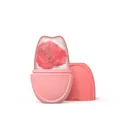 Pink silicone face ice roller massager with a frozen red rose inside the ice cube - Heavy Oval - Pink
