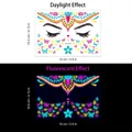 Neon glow face tattoo with butterfly and mandala patterns for music festivals - FA-014