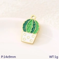 Green and white enamel cactus pendant with gold plating, size 14x9mm, jewelry charm - Cactus Potted Style (KLJ10750-ZLA)