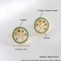 Gold-plated tree of life stud earrings featuring brilliant green zircon stones - Gold Plated Round Tree of Life
