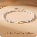 S999 Feinsilber Armband für Damen mit einer Akzentperle aus echtem 24k Feingold - 990 Silber / Vergoldeter Silberperlen Bruchsilber-Stil (NL50127)