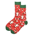 Christmas cotton mid-calf socks with red and green cartoon Santa Claus and snowflake prints - 38-46 / Red Green Santa Snowflakes