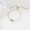 Adjustable 14K gold plated box chain bracelet with a raw purple natural crystal stone - Strawberry Pink/Natural Pink Quartz