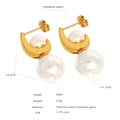 Boucles d'oreilles élégantes en acier titane doré avec doubles perles d'imitation blanches - Style Double Perle Dorée (F899)