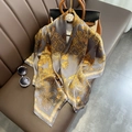 Classic silk-touch scarf in elegant grey with luxury vintage gold palace pattern design - Silver Gray / 110*110CM