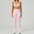 Ensemble de yoga rose sans couture 2 pièces avec brassière et legging taille haute - S / Bra+Leggings - Contrast Pink/White
