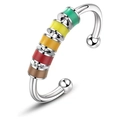 Detailed macro shot of silver anxiety cuff bangle with five colorful rotating beads - Single Ring / Multicolor A