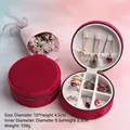Red velvet round jewelry organizer with zipper closure and internal storage compartments - Velvet Round Zipper Style / Red