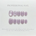Short square light purple cat-eye press-on nails with rainbow holographic shimmer effect - Extra Small (XS) / Semi-sheer Greyish Purple Cat Eye